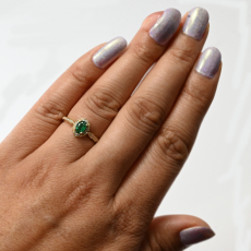 Zambian Emerald Oval Shape 0.45 Carat Ring In 14K Yellow Gold With Accented Diamonds