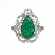 Zambian Emerald Pear Shape 2.80 Carat Ring with Diamond Accent in 14K White Gold