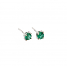 Zambian Emerald Round 0.49 Carat Stud Earring In 14k White Gold