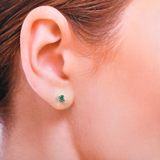 Zambian Emerald Round 0.49 Carat Stud Earring In 14k White Gold