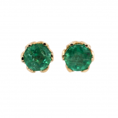 Zambian Emerald Round 0.50 Carat Stud Earring In 14K Yellow Gold (ER3435)