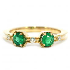 Zambian Emerald Round 0.51 Carat Stackable Ring Band with Accent Diamonds in 14K Yellow Gold