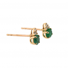 Zambian Emerald Round 0.51 Carat Stud Earring With Diamond Accents In 14K Yellow Gold (ER1492)