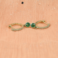 Zambian Emerald Round 0.53 Carat Huggie Earring In 14k Yellow Gold With Accent Diamonds