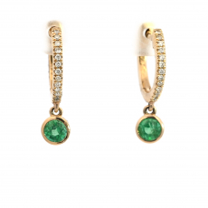 Zambian Emerald Round 0.53 Carat Huggie Earring In 14k Yellow Gold With Accent Diamonds