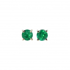 Zambian Emerald Round 0.79 Carat Stud Earring in 14K White Gold