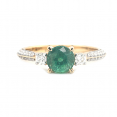 Zambian Emerald Round 0.94 Carat Ring In 14K Yellow Gold With Accent Diamonds