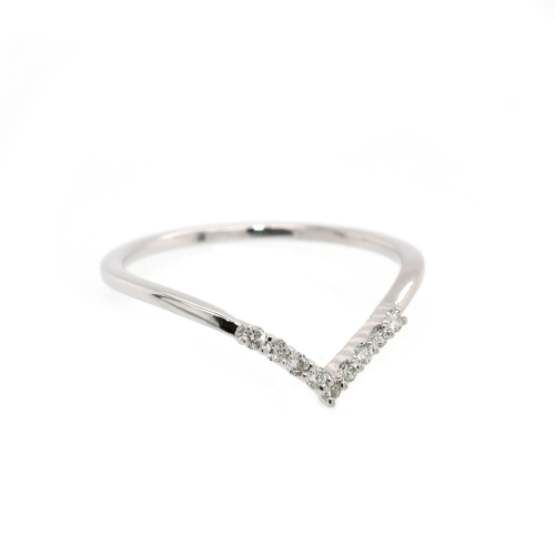 0.09 Carat Diamond Wedding V Shape Ring Band  In 14k White Gold