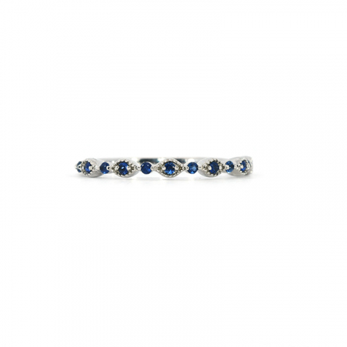 0.15 Blue Sapphire Ring Band In 14k White Gold