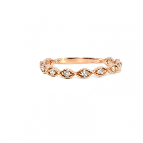 0.17 Carat White Diamond Art Deco Stackable Ring Band In14k Rose Gold