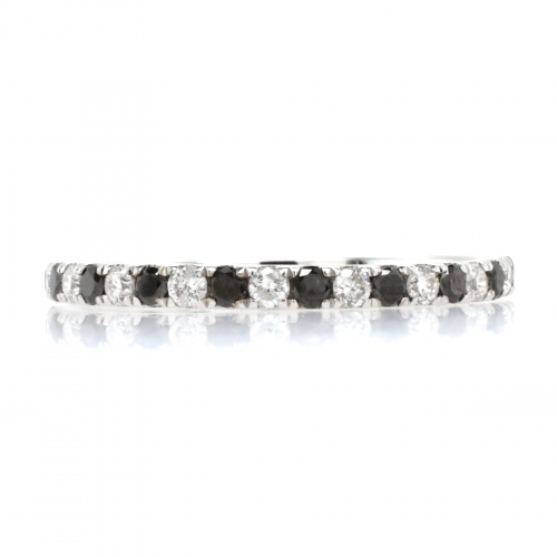 0.27 Carat Black Diamond And 0.18 Carat White Diamond Half Eternity Stackable Ring Band In 14k White Gold