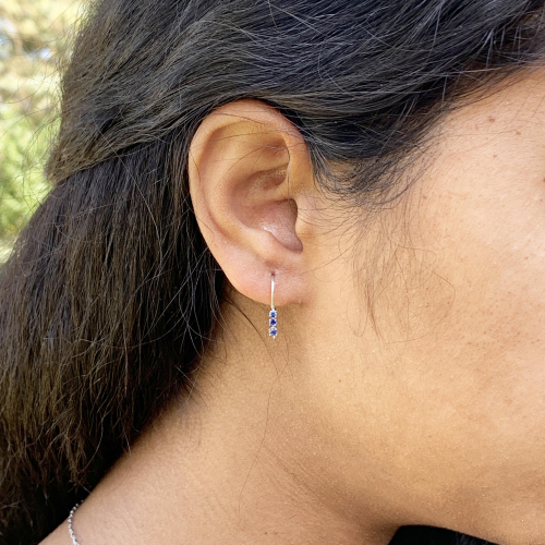 0.29 Carat Sapphire Huggie Earrings In 14k White Gold