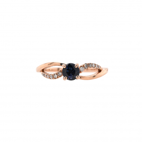 0.45 Carat Blue Sapphire And Diamond Ring In 14k Rose Gold
