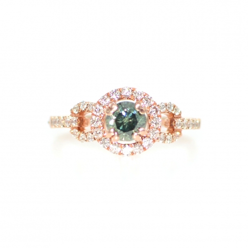 0.57 Carat Green Diamond With Accent White Diamond Engagement Ring In 14k  Rose Gold