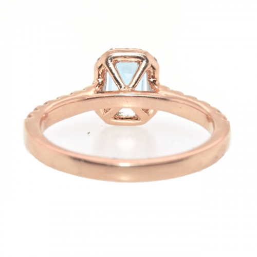 0.59 Carat Aquamarine And Diamond Halo Ring In 14k Rose Gold