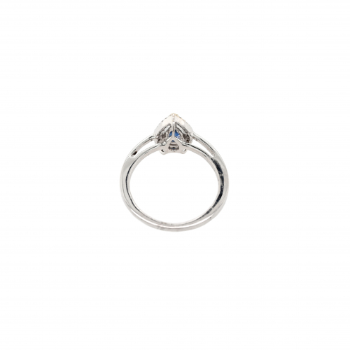 0.64 Carat Blue Sapphire With Diamond Halo Ring In 14k White Gold