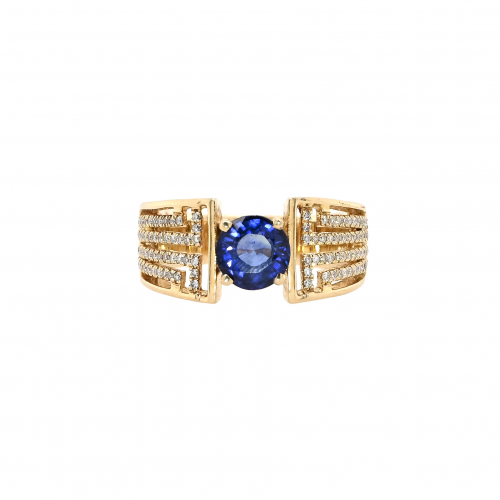 0.90 Carat Blue Sapphire and Diamond Ring In 14K Yellow Gold