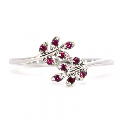 10 Pieces Burmese Ruby Round 0.09 Carats Ring In 14K White Gold (RG5517)