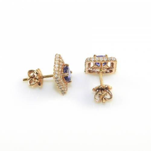 1.13 Carat AA Quality Tanzanite & Diamond Earring In 14K Rose Gold