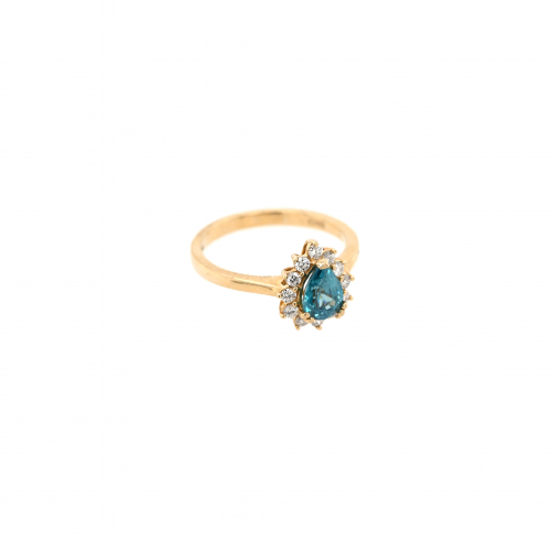 1.13 Carat Cambodian Blue Zircon And Diamond Ring In 14k Yellow Gold