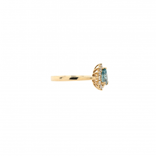 1.13 Carat Cambodian Blue Zircon And Diamond Ring In 14k Yellow Gold