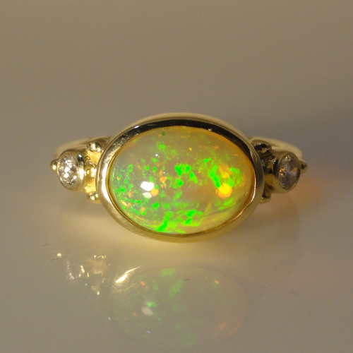 1.41 Carat Ethiopian Opal And Diamond Ring In 14k Yellow Gold