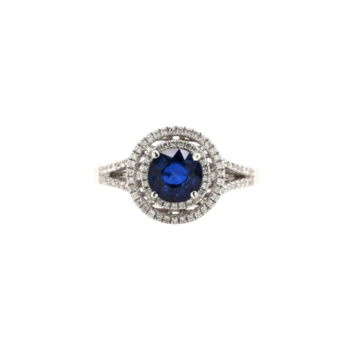 1.54 Carat Blue Sapphire And Diamond Ring In 14K White Gold