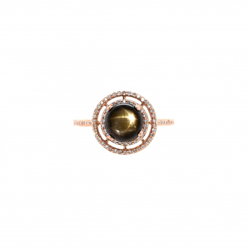 1.97 Carat Black Star Sapphire And Diamond Ring In 14k Rose Gold