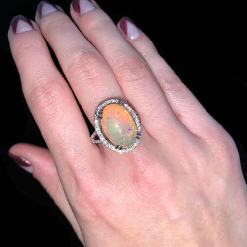 3.80 Carat Ethiopian Opal And Diamond Ring In 14K White Gold