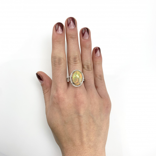 3.80 Carat Ethiopian Opal And Diamond Ring In 14K White Gold