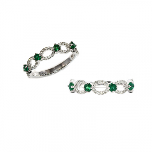 4 Pieces Emerald 0.29 Carat Ring Band In 14k White Gold With Diamond Accent (rg5520)