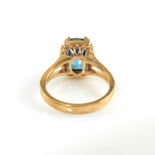 6.65 Carat Blue Zircon And Diamond Ring In 14k Rose Gold