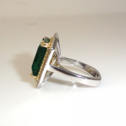 8.54 Carat Zambian Emerald And Diamond Engagement Ring In 14k Dual Tone (yellow / White)  Gold