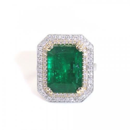 8.54 Carat Zambian Emerald And Diamond Engagement Ring In 14k Dual Tone (yellow / White)  Gold