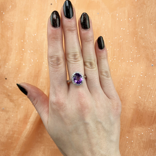 Amethyst Oval 2.18 Carat Ring With Accent Diamonds In 14k White Gold