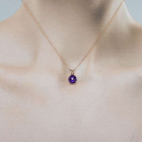 Amethyst Round Shape 1.76 Carat Pendant in 14K Rose Gold ( Chain Not Included )