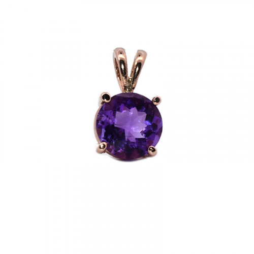 Amethyst Round Shape 1.76 Carat Pendant In 14k Rose Gold ( Chain Not Included )