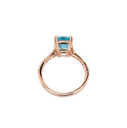 Apatite Cushion 1.50 Carat Ring With Accent Diamonds In 14k Rose Gold