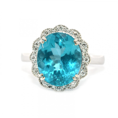 Apatite Oval 4.63 Carat Ring In 14k White Gold With Accented Diamonds
