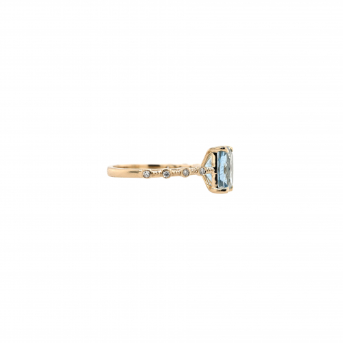 Aquamarine Cushion 2.23 Carat Ring in 14K Yellow Gold with Accent Diamonds