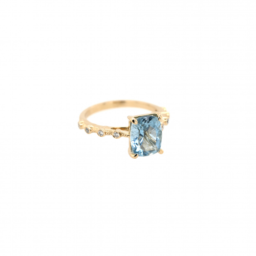 Aquamarine Cushion 2.23 Carat Ring in 14K Yellow Gold with Accent Diamonds