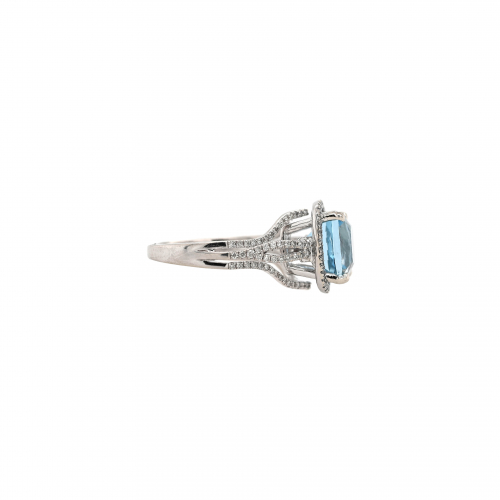 Aquamarine Cushion 3.55 Carat Ring In 14k White Gold With Accent Diamonds