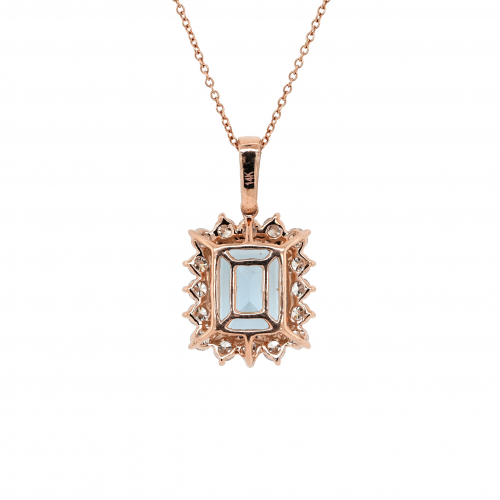 Aquamarine Emerald Cut 2.74 Carat Pendant in 14K Rose Gold with Accent Diamonds