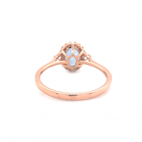 Aquamarine Oval 0.80 Carat Ring In 14k Rose Gold With Accent Diamonds