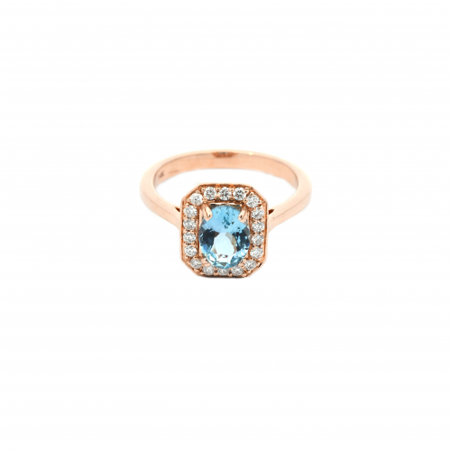 Aquamarine Oval 0.99 Carat Ring With Accent Diamond In 14k Rose Gold (rg1266)