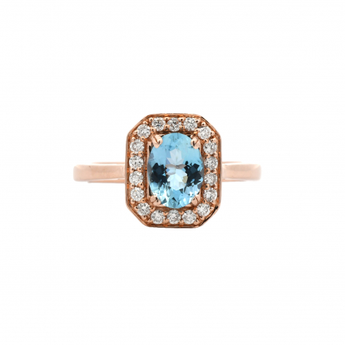Aquamarine Oval 0.99 Carat Ring with Accent Diamond in 14K Rose Gold (RG1266)