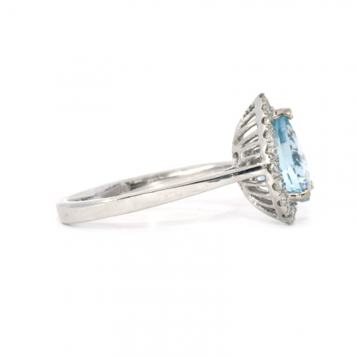 Aquamarine Pear Shape 1.25 Carat Ring In 14K White Gold Accented With Diamonds