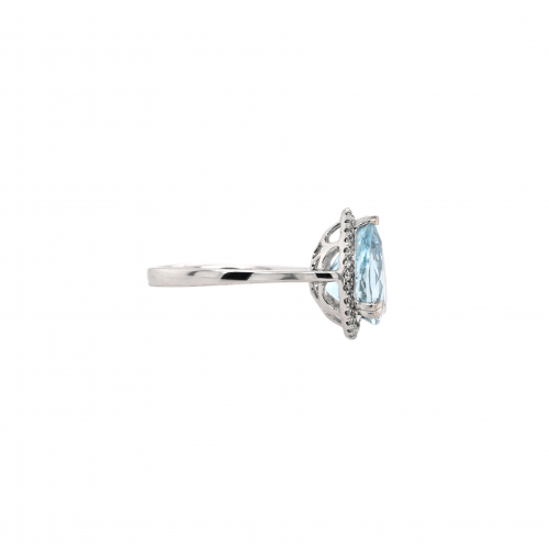 Aquamarine Pear Shape 3.09 Carat Ring In 14k White Gold With Accent Diamonds