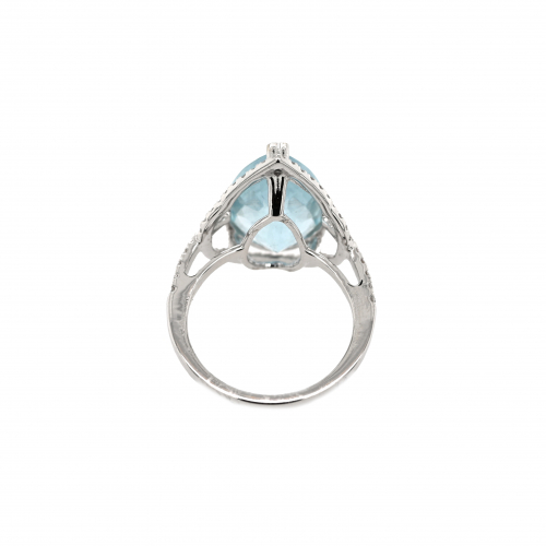 Aquamarine Pear Shape 5.56 Carat Ring with Accent Diamonds in 14K White Gold
