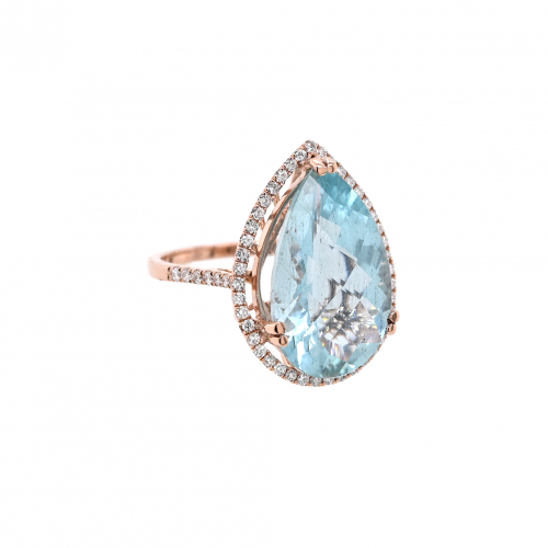 Aquamarine Pear Shape 8.58 Carat Ring with Accent Diamonds in 14K Rose Gold